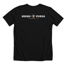 Black classic cotton t shirt with Zeeks Pizza logo