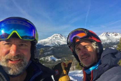 Founders and friends, fueling their stoke: Tom and Doug skiing at Mount Baker